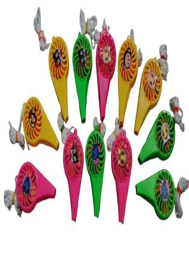 ZOKCY® (Pack of 8 Pcs) Fan Whistles Seeti Toy /Wistle Seeti with Fan Attach for Kids/Whistle Multicolor for Kids/Whistle - Image 1